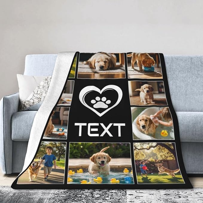 Nxwdwqa Personalized Dog Blanket Throws with Photos, Custom Pet Blanket, Dog Gifts for Pet Lovers, Customized Puppy Blanket for Adult Kid Birthday Christmas Fathers Mothers Valentines Gift