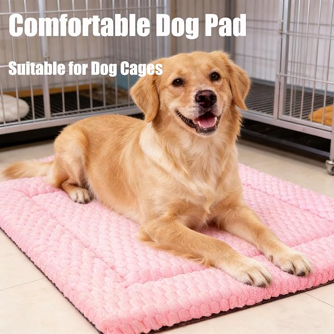 Dog Bed mat Machine-Washable Dog cage mat Pink（35x23x1.5in） | Soft reversible design with non-slip bottom, machine washable, lightweight, ideal for crates, travel, and home
