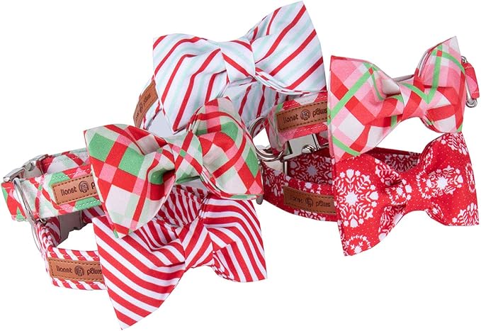 Lionet Paws Christmas Dog Collar with Bowtie Durable Adjustable Handmade Comfortable Bow Tie Dog Collar Cat Collar with Metal Buckle for XL Dogs,Party,Festival,Holiday Style,Neck 16-26in