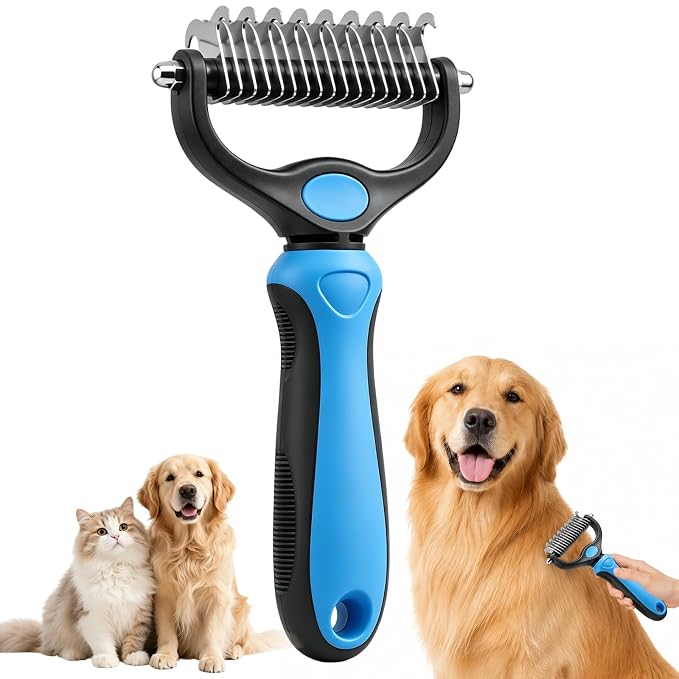 Deshedding Brush for Dogs and Cats,Undercoat Rake Pet Brush for Long Hair,Professional Deshedding Tool, Ideal For Medium Or Long Haired BreedsGrooming Tool for Thick Coats (Blue)