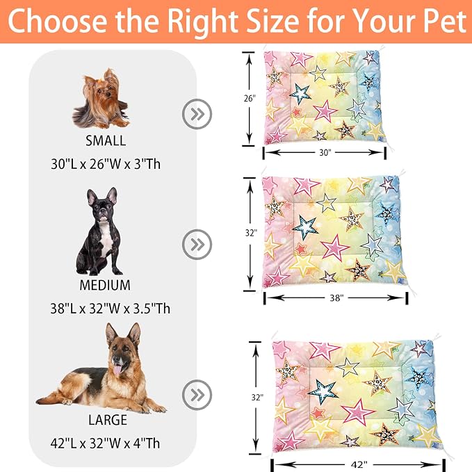HOSIMA Star Pattern Pet Bed Mat,Fuzzy Washable Pet Crate Pad,Soft Cozy Dog Sleeping Mat,Plush Pad Suitable for Large Fluffy Dog Bed,42L*32W Inch,Colorful.