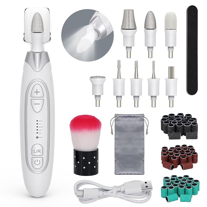PELCAS Electric Nail File, Manicure and Pedicure Kit 5 Speeds & LED Light | Cordless Nail Drill, Toenail Grinder for Thick Toenails, Dremel Tool Kit for Human, Pet, Toenails, Natural & Acrylic Nails