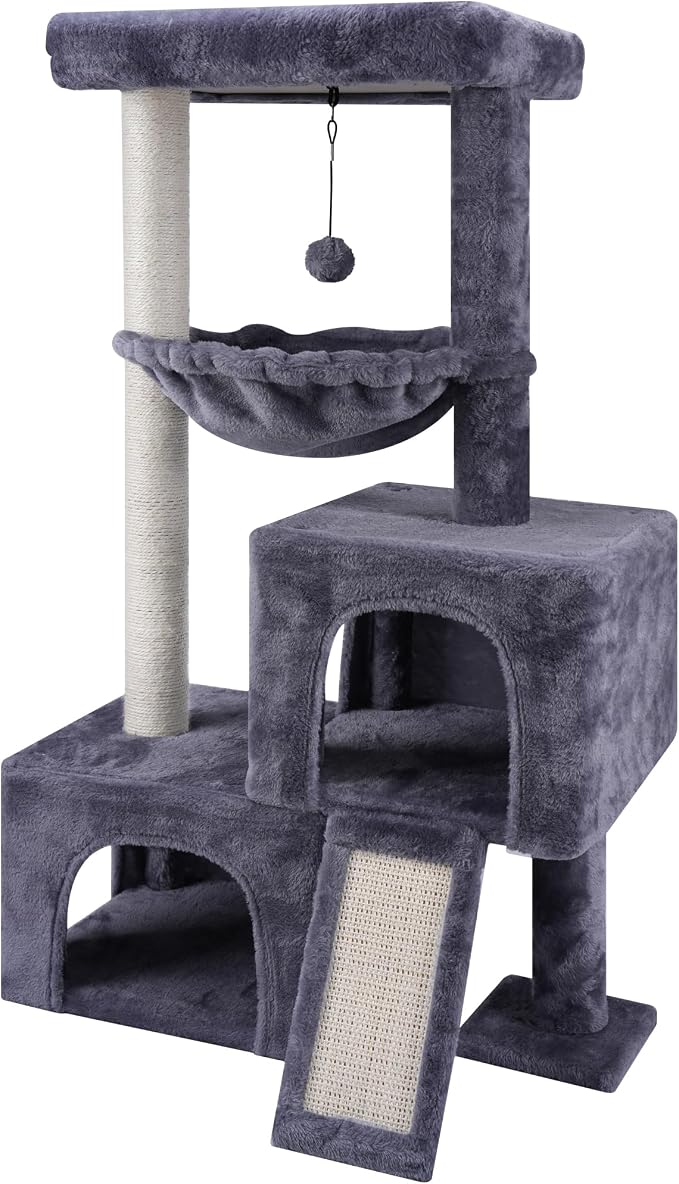 AIWIKIDE Cat Tree Has Scratching Toy with A Ball Activity Centre Cat Tower Furniture Jute-Covered Scratching Posts (Grey, 37.4'')