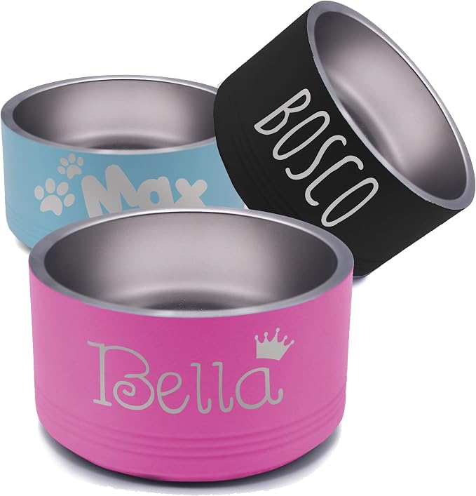 My Personal Memories Custom Personalized Stainless Steel Dog or Cat Bowl for Water and Food - Engraved Pet Bowl with Non Slip Bottom (Small - 18 Ounces, Pink)