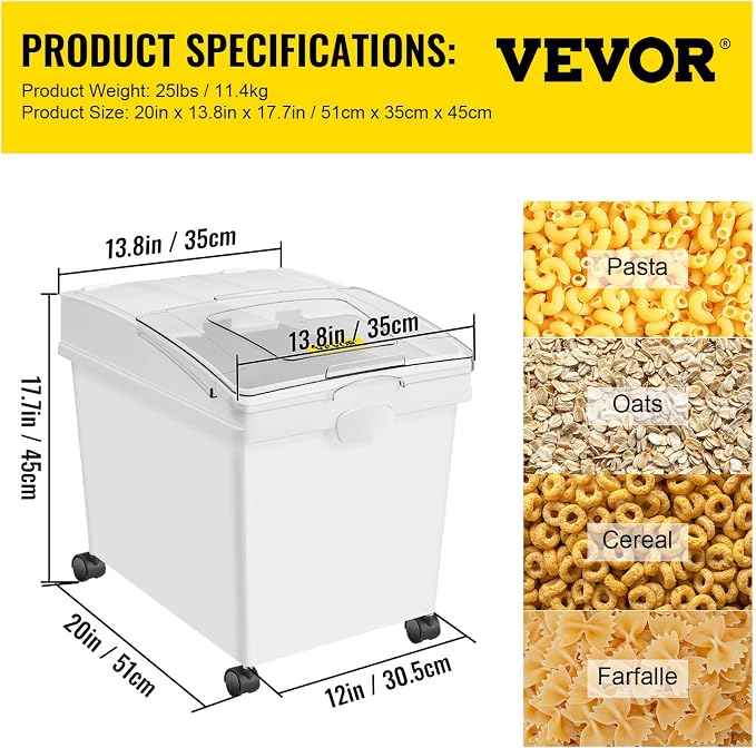 VEVOR Ingredient Bin, 10.5 Gallons Capacity Ingredient Storage Bin, PP Material Flour Bins On Wheels, White Shelf Ingredient Bin with Scoop and Sliding Lid, Commercial Storage Bins 3 Pcs/Set