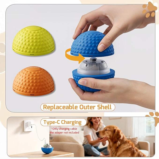 SNOYWEN Interactive Dog Toys, Automatic Moving Bouncing Rolling Ball, Food-Grade Rubber Material IPX7 Waterproof Ball for Medium, Large Dogs, 850mAh Battery Large Capacity, Type-C Rechargeable