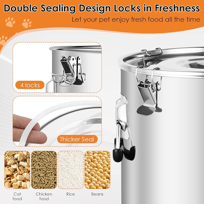 Stainless Steel Dog Food Storage Container,30LB/35LB Airtight Dog Food Storage Container with Lid to Keep Fresh,Easy Clean Large Pet Food Storage Container with Scoop for Cat Food,Chicken Feed,Rice