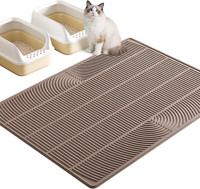 TRZZ XXL Cat Litter Mat, Large Silicone Waterproof Mat, Brown | Non-Slip, Easy to Clean, Cat Litter Trapping Mat, Kitty Litter Catcher, Scatter Control, for Floor