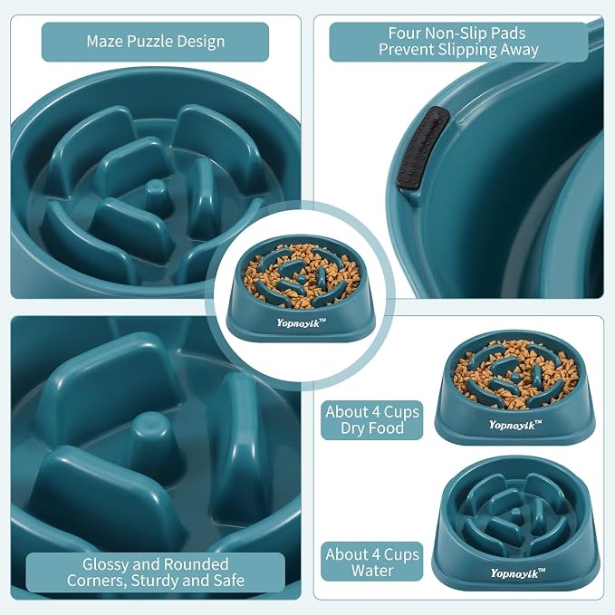 Yopnoyik Slow Feeder Dog Bowls for Healthy Eating, Non-Slip and Anti-Choking Design, Reduces Bloating & Overeating for Large Dogs, Easy to Clean