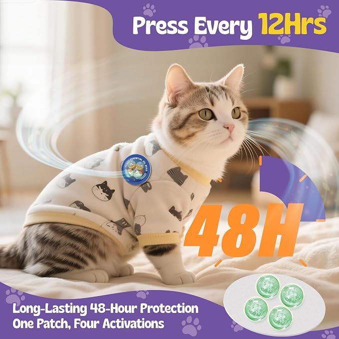 Cat Calming Patches for Travel, Car & Home Use, Pheromone & Natural Essential Oil Calming Diffuser for Cats & Kittens to Reduce Anxiety and Stress, Long Lasting & Non Toxic, 10 Count