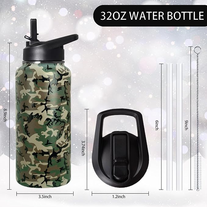 32oz Camo Insulated Aater Water Bottle with Straw Gym Hiking Sports Coffee Mug Cup Water Bottles Gifts for Women,Camo Decor Stuff Accessories