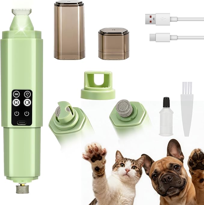 Dog Nail Grinder Quiet, 2-in-1 Paw Pad Trimmer with Light for Pets | 50dB Safe Electric Painless Grooming, 3 Grinding Ports for Paws, Faces, Ears and Body of Small & Medium Cats and Dogs