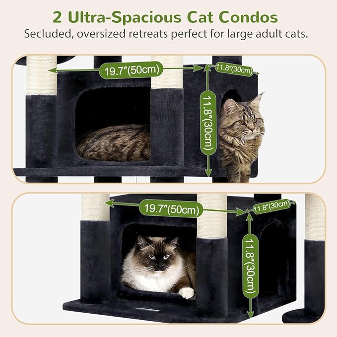 Globlazer 75in Sturdy Cat Tree Tower for Indoor Large Cats, S75, Dark Grey | Multi-Level Heavy Duty Cat Tower with Scratching Post, Oversized Condos & Perches for Big Cats, Large Baskets, Enlarged Base