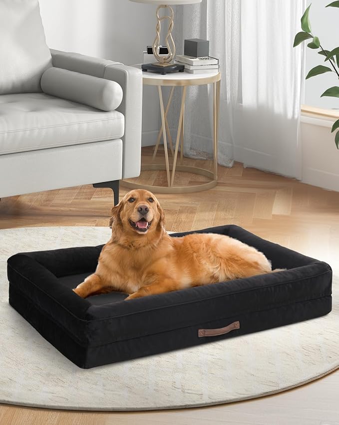 Upvilla XXL Orthopedic Dog Bed, Four-Sided Cushioned Egg-Shaped Foam Dog Sofa, Waterproof Removable Cover, Pet Sofa Bed with Non-Slip Base, Giant Dog Bed,Black