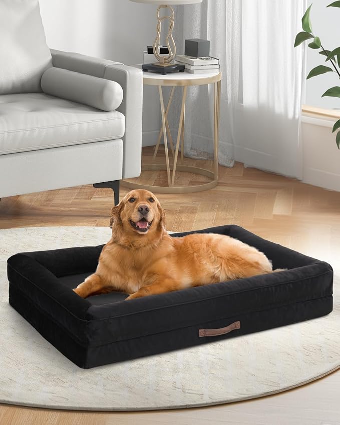 Upvilla Orthopedic Dog Bed XL, Four-Sided Cushioned Egg-Shaped Foam Dog Sofa, Waterproof Removable Cover, Pet Sofa Bed with Non-Slip Base, Extra Large Dog Bed,Black