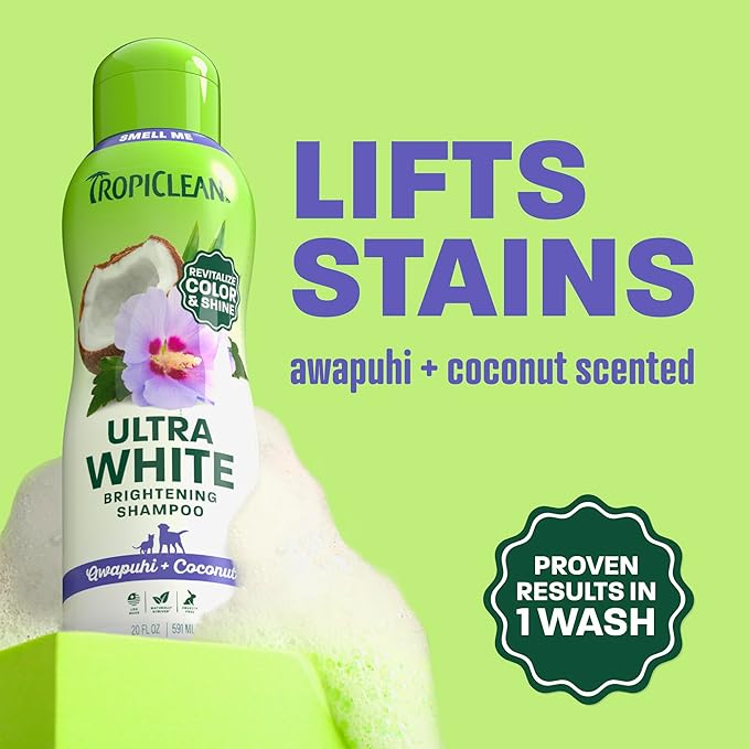 TropiClean Whitening Dog Shampoo, Ultra White Brightening Formula, 20oz