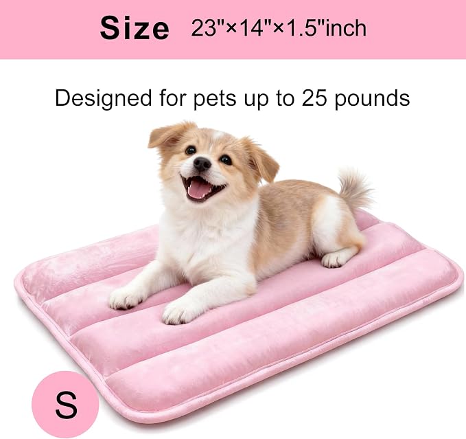 Dog Bed Mat, Reversible Dog Crate Pad with Washable Kennel Mat and Soft Foam, Flat Pet Bed for Dogs & Cats, for Crates Carriers & Travel (Pink, 23" L*14" W*1.5" Th)