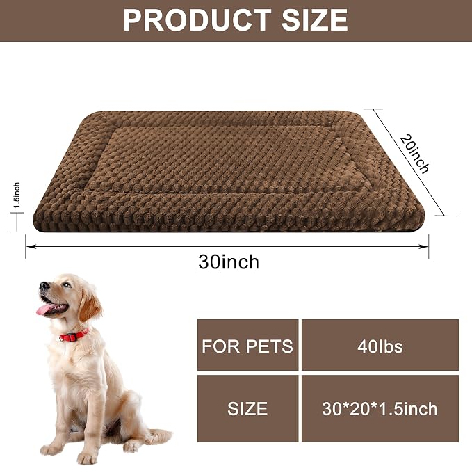 Dog Bed Mat,Reversible & Ultra Soft Kennel Pad-Machine Washable Pet Bed for Dogs & Cats-All-Weather Crate Liner for Crates,Carriers & Travel (Dark Brown, 30" L x 20" W x 1.5" Th)