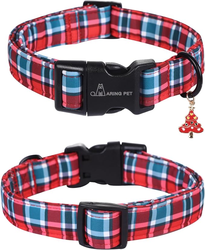 ARING PET Christmas Dog Collar, Cute Xmas Red Pink Grid Festival Pet Collars with Quick Release Black Buckle for Puppy Small Medium Large Boy Girl Dogs-L