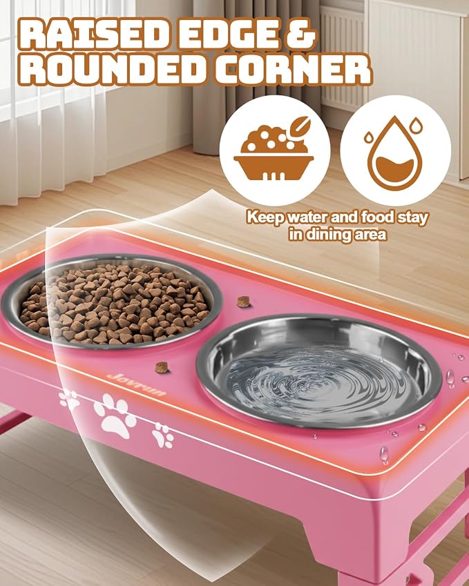 Jovrun Elevated Dog Bowls for Small Dogs and Cats, Non-Slip Cat Bowls with 2 Thick 5.5" Stainless Steel Dishes, Dog Feeder 2 Heights Adjustable to 2.6"-5.3"