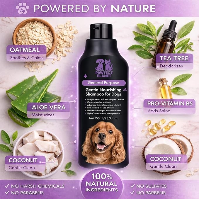 Dog Shampoo Oatmeal Aloe Vera - Gentle Nourishing Formula for Itchy Skin Relief - Natural Puppy Shampoo for Sensitive Skin Allergies - pH Balanced Pet Wash All Breeds 750ml