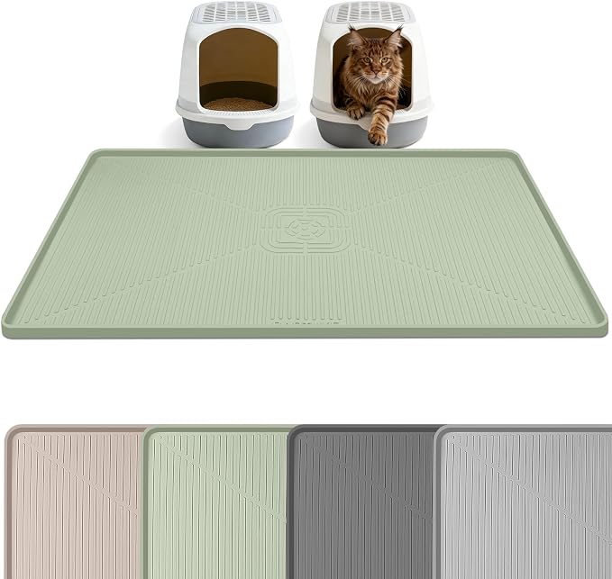 Silicone Cat Litter Mat 45" x 30" Cat Mat for Litter Box, Green | Extra Large Cat Litter Trapping Mat for Floor, Waterproof, Non-Slip Kitty Litter Box Mat with Raised Edge, Easy to Clean
