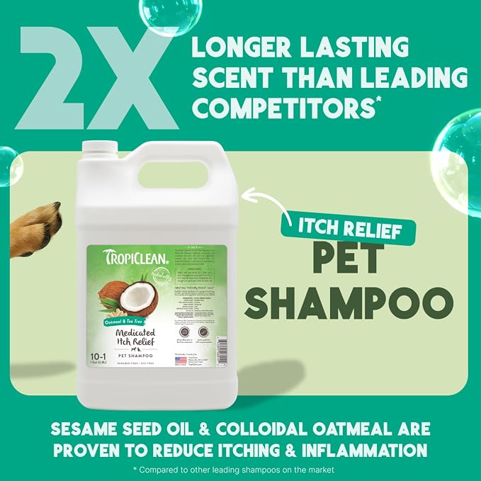 TropiClean Oatmeal Dog Shampoo for Itchy Skin Relief, Medicated,1 Gallon