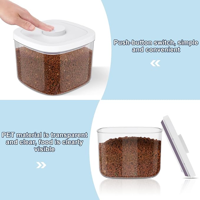 LEAWALK 5-8Lbs/5.28Qt/5L Airtight Dog Cat Food Storage Container and Pet Storage Bin BPA-Free. PET Clear Stackable Dog Treat Containers for Pet Food/Rice/Dry/Cereals/Flour/Sugar/Bread, etc (Medium
