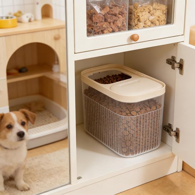 CIEOVO 2 Pack Airtight Dog Food Storage Container, Clear Pet Dog Food Storage Bin with Measuring Scoops for Rice Grain Pet Dog Cat Bird Dog Treat Storage Food Fresh