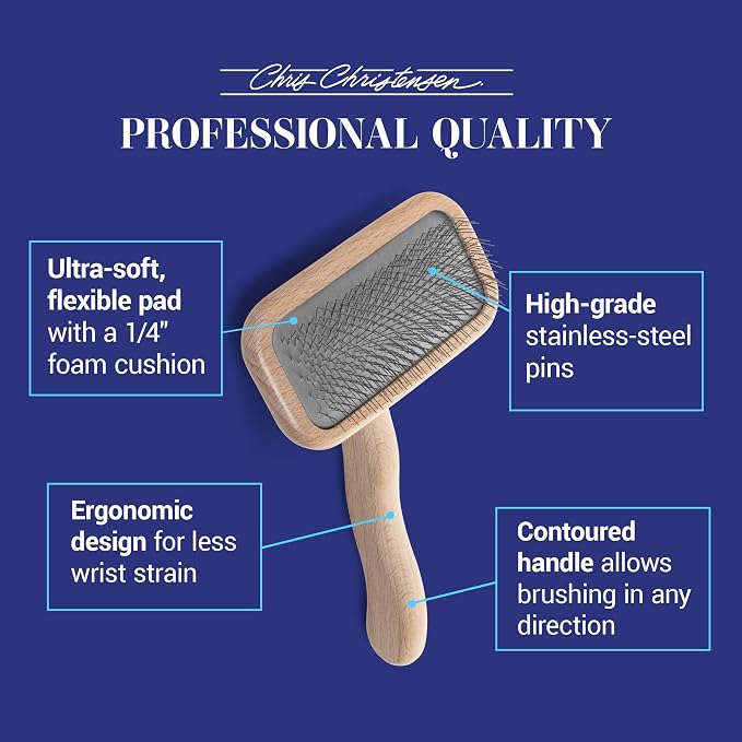 Chris Christensen Mark II Slicker Brush for Dogs, 12mm Pins, Groom Like a Pro, Handcrafted Lightweight Beechwood Ergonomic Handle, Stainless Steel Pins, A5II Small. Made in Germany.