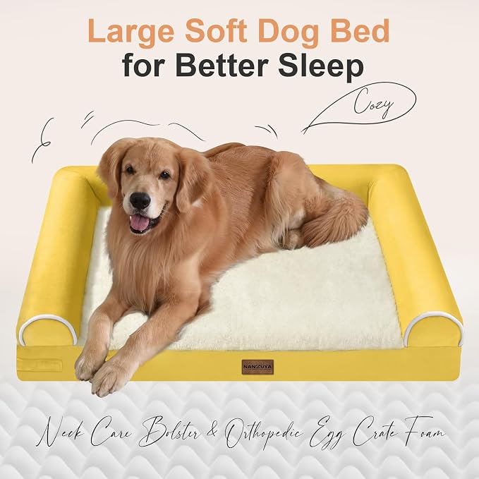 NANUYA Orthopedic Dog Bed for Jumbo Dogs, 53 x 42 Inch, Ginger | Egg crate foam for joint support, 3-sided bolster pet sofa, waterproof lining, washable cover, and non-skid base