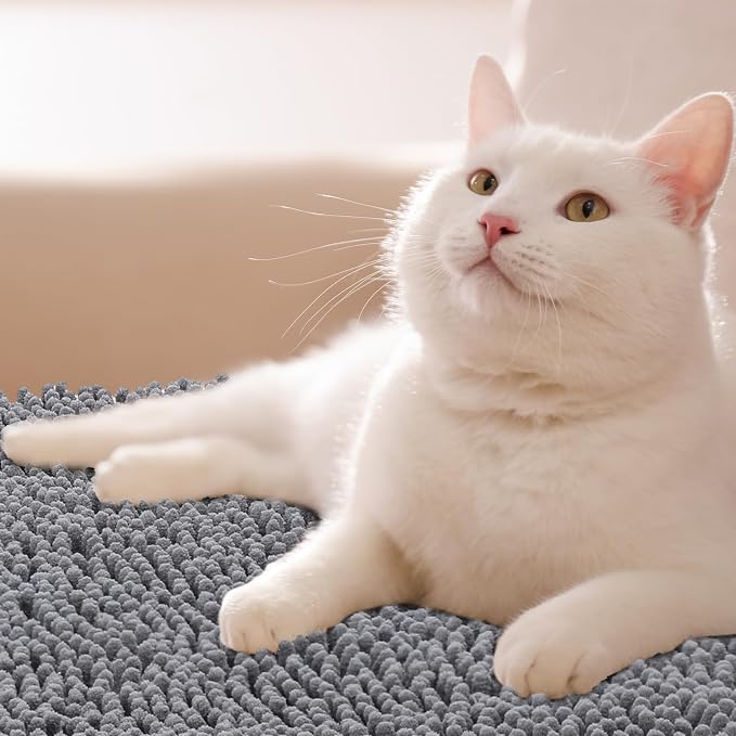 Tinideya Corner Cat Litter Mat 31"x 31" Kitty Litter Box Trapping Mat Large Waterproof Corner Rug Non Slip, Easy Clean, Machine Washable(Dark Gray)