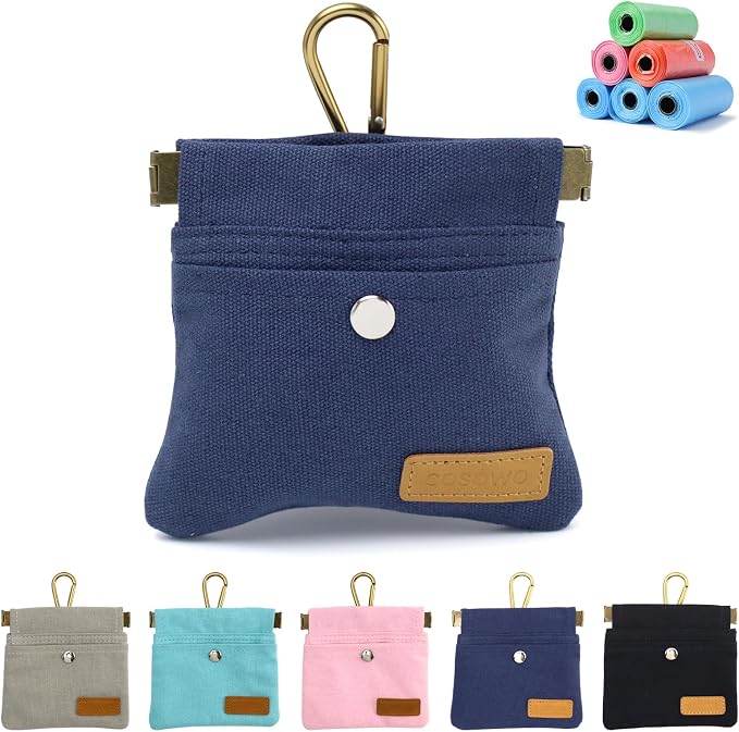 Dog Treat Pouch for Pet Training, Carabiner & Magnetic Buckle, Navy | Hand Free Dog Training Treat Bag, Auto Closing Dog Walking Bag for Puppy Travel or Outdoor Use, Pet Feed Snack Reward Pocket