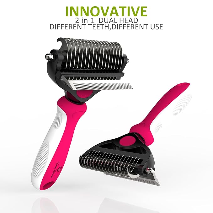 Spring Blossoms-2 in 1 Professional Grooming Rake for Cats & Dogs-Dematting Comb for Easy Mats & Tangles Removing,Pet Brush Safe No More Nasty Shedding and Flying Hair (Rose)