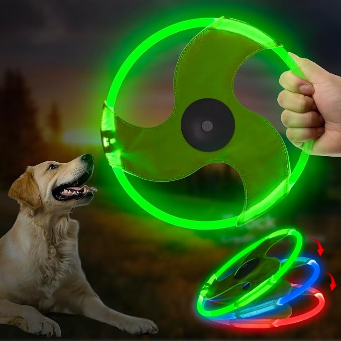 LED Dog Flying Disc, Rechargeable LED Light Dog Flying Disc Flyer Pet Toys, Glow in The Dark Pet Toy with 3 Light Models, High Visibility Lighted Pet Training Throwing Playing for Exercise