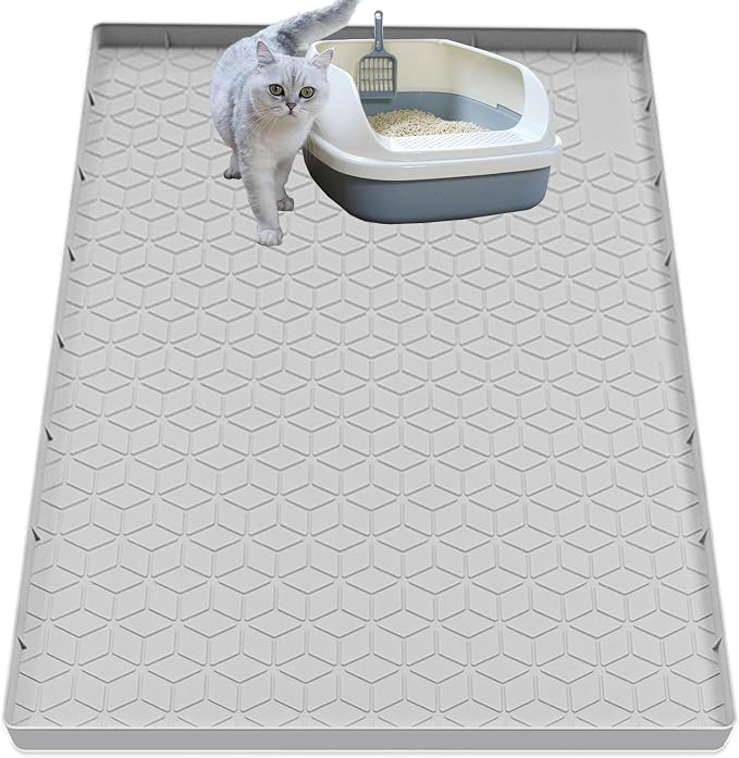 Cat Litter Mat for Litter Box, Silicone Large Cat Litter Trapping Mat - 40x28 in, Waterproof & Non-Slip, Durable & Easy Clean, Light Gray