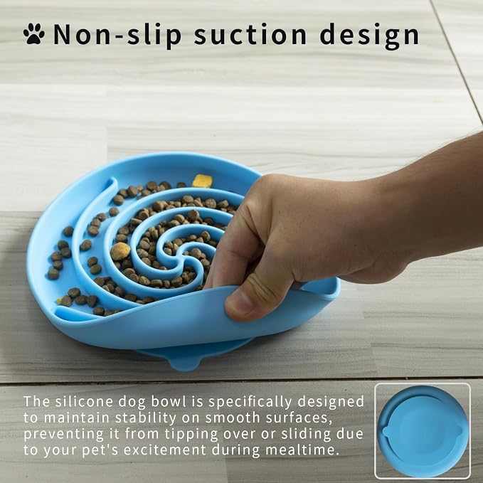 Bifeaw Slow Feeder Dog Bowls, Dishwasher Microwave Safe Silicone Puppy Puzzle Bowl with Non-Slip Design for Eating (Sky Blue)