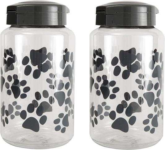 Lixit® Dog Treat Plastic Jar - Airtight Food and Treat Storage Jars for Dogs, Cats, Small Animals and Birds - Made in USA (Paw Prints - Gray, 128 Ounce (Pack of 2))