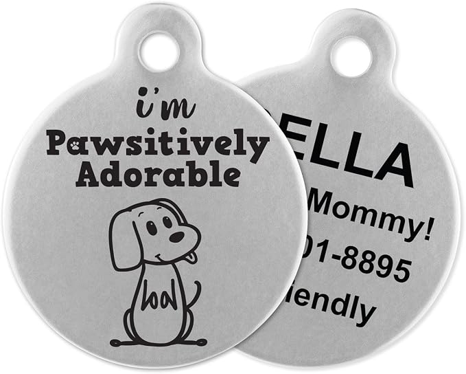 If It Barks - Engraved Pet ID Tags for Dogs - Personalized Stainless Steel Identification Tags - Custom Name Tag Attachment - Made in USA, I'm Pawsitively Adorable