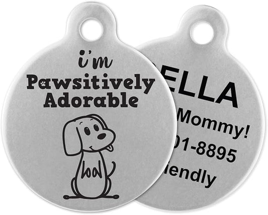 If It Barks - Engraved Pet ID Tags for Dogs - Personalized Stainless Steel Identification Tags - Custom Name Tag Attachment - Made in USA, I'm Pawsitively Adorable