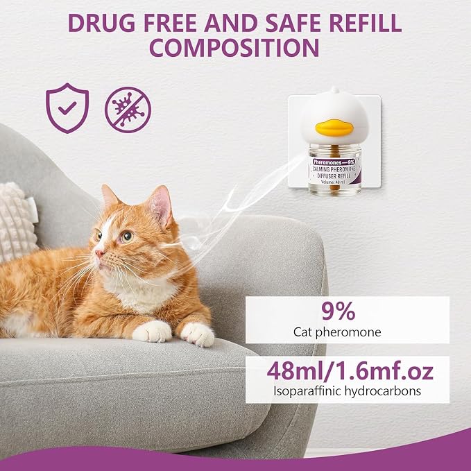 Cat Pheromones Calming Diffuser, Cat Calming Plug In Pheromone Diffuser Starter Kit with 2 Diffusers + 4 Refills - Relieve Anxiety, 120 Days Starter Kit Long-Lasting Stress Relief for Cats (Purple)