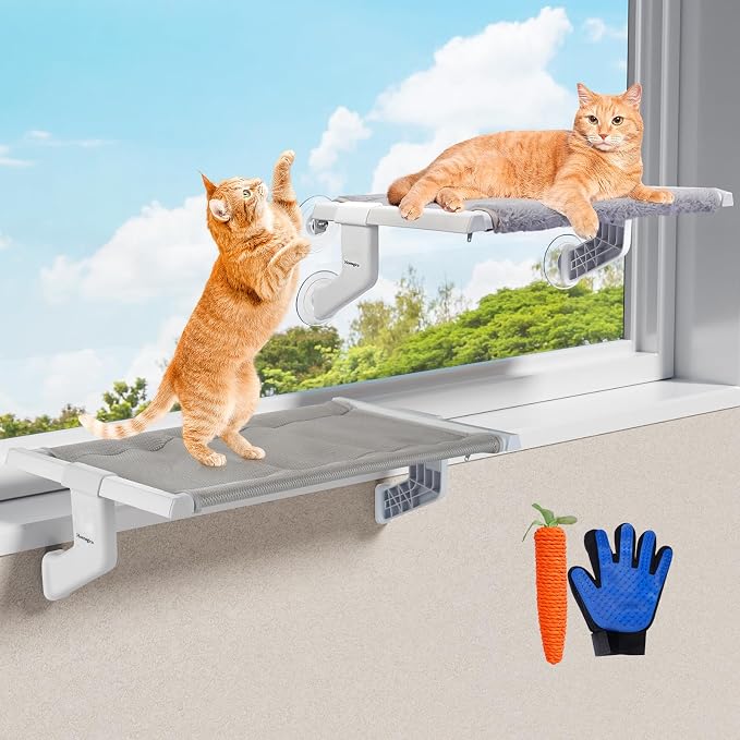 2-in-1 Fleece Adjustable Cat Window Perch, 26 x 13-in