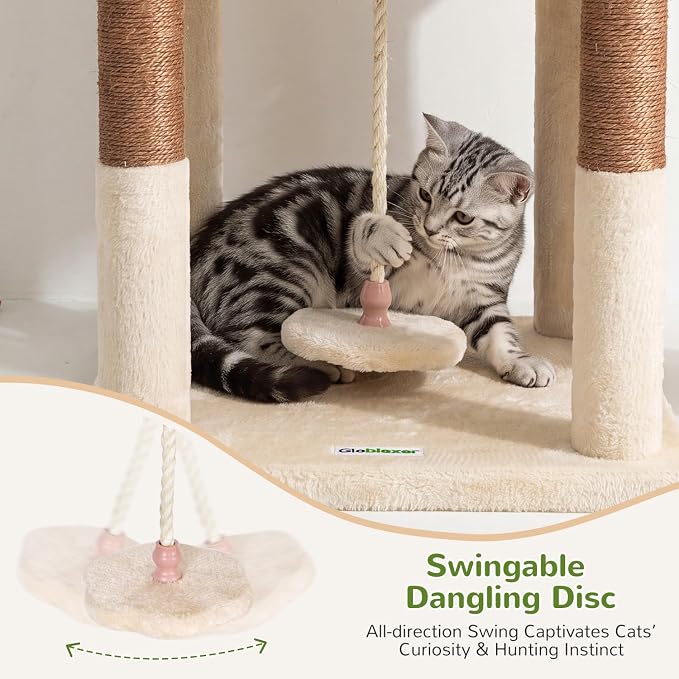 Globlazer 75in Tall Cat Tree Tower for Indoor Cats, F75B, Light Grey | Large Cat Tree for Indoor Cats Large Adult, Multi-Level Cat Tower with 7 Scratching Posts, 2 Cat Condos, 2 Top Perches