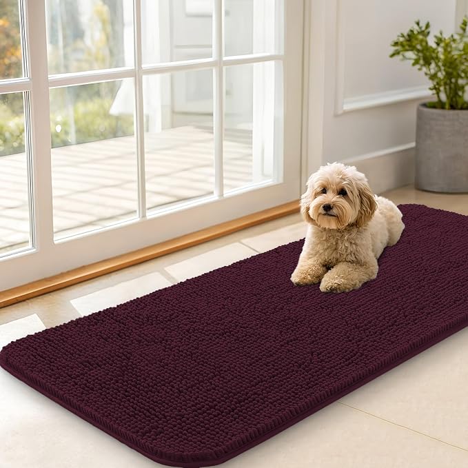 OLANLY Dog Door Mat for Muddy Paws 47x20, Super Absorbent Chenille Mud Mat | Russet, Absorbs Moisture and Dirt, Non-Slip Machine Washable Doormat, Quick-Drying Indoor Entryway Floor Carpet for Dogs