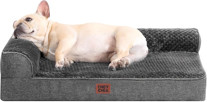 EHEYCIGA Orthopedic Dog Bed Medium Size Dogs, Memory Foam Dog Bed with Washable Removable Cover, Waterproof Pet Sofa Couch for Crate with Nonskid Bottom, 30x20x6, Dark Grey