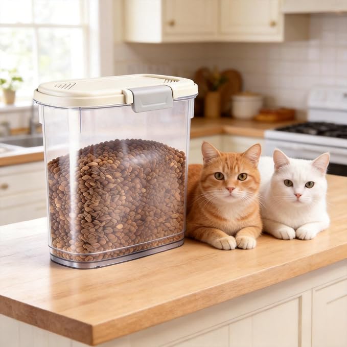 Airtight Dog Cat Pet Food Storage Container 10 Lbs, Slim Tall Dry Food Bin | Clear Plastic Pet Food Treat Container with Lid, Scoop and Cup, Food Storage Bin for Dogs, Cats, Bird Seeds, Kibble, Pellets