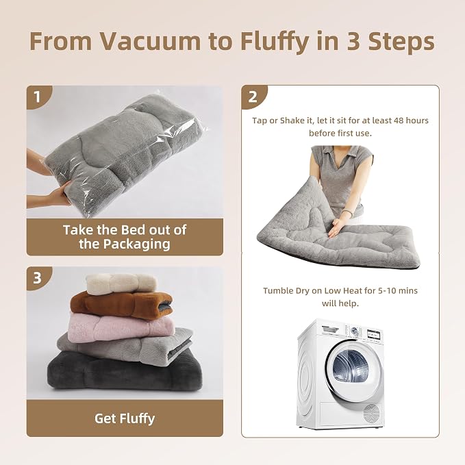 Dog Bed 36" for Metal Crate Pad,Washable Sleeping Mat for Medium/Large Pets | Soft faux rabbit fur, non-slip,machine wash/dry, plush cushioning, for crates, floors & travel, multiple sizes for all breeds