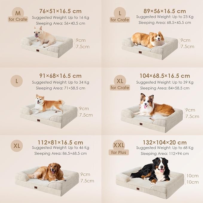 EHEYCIGA Orthopedic Dog Beds for Large Dogs, Waterproof Memory Foam Large Pet Bed with Sides, Non-Slip Bottom and Egg-Crate Foam Dog Couch Bed with Washable Removable Cover, Beige