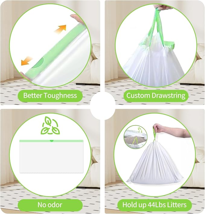 24 Count Jumbo Cat litter Box Liners, 36" x 19" Easy Clean Up Thick Large Kitty Litter Liner XL, Extra Large Heavy Duty Litter Pan Liner Bags with Drawstring for Pet Cat Litter Tray