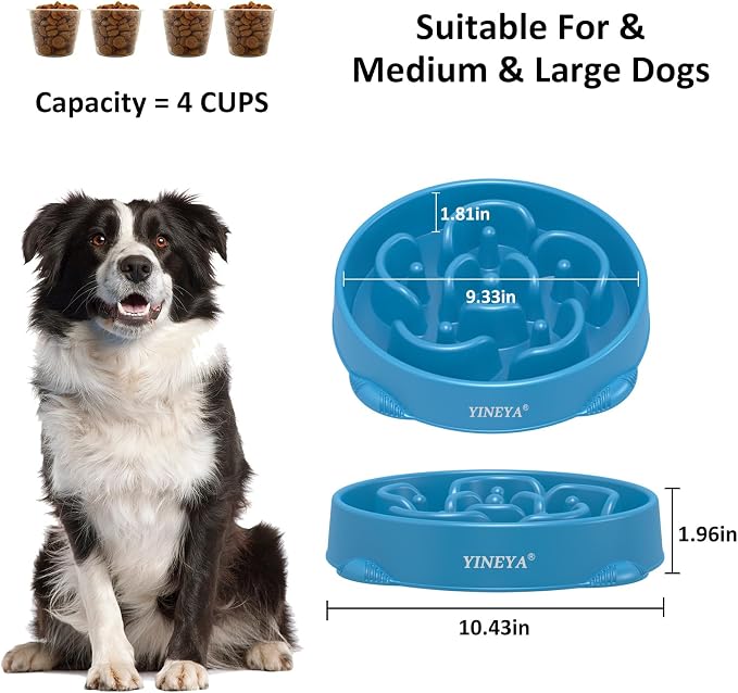 YINEYA 4 Cups Slow Feeder Dog Bowls Large Breed, Anti-Choking Pet Supplies, Maze Dog Food Bowl, Puzzle Feeder That Slow Down Eating 2PCS